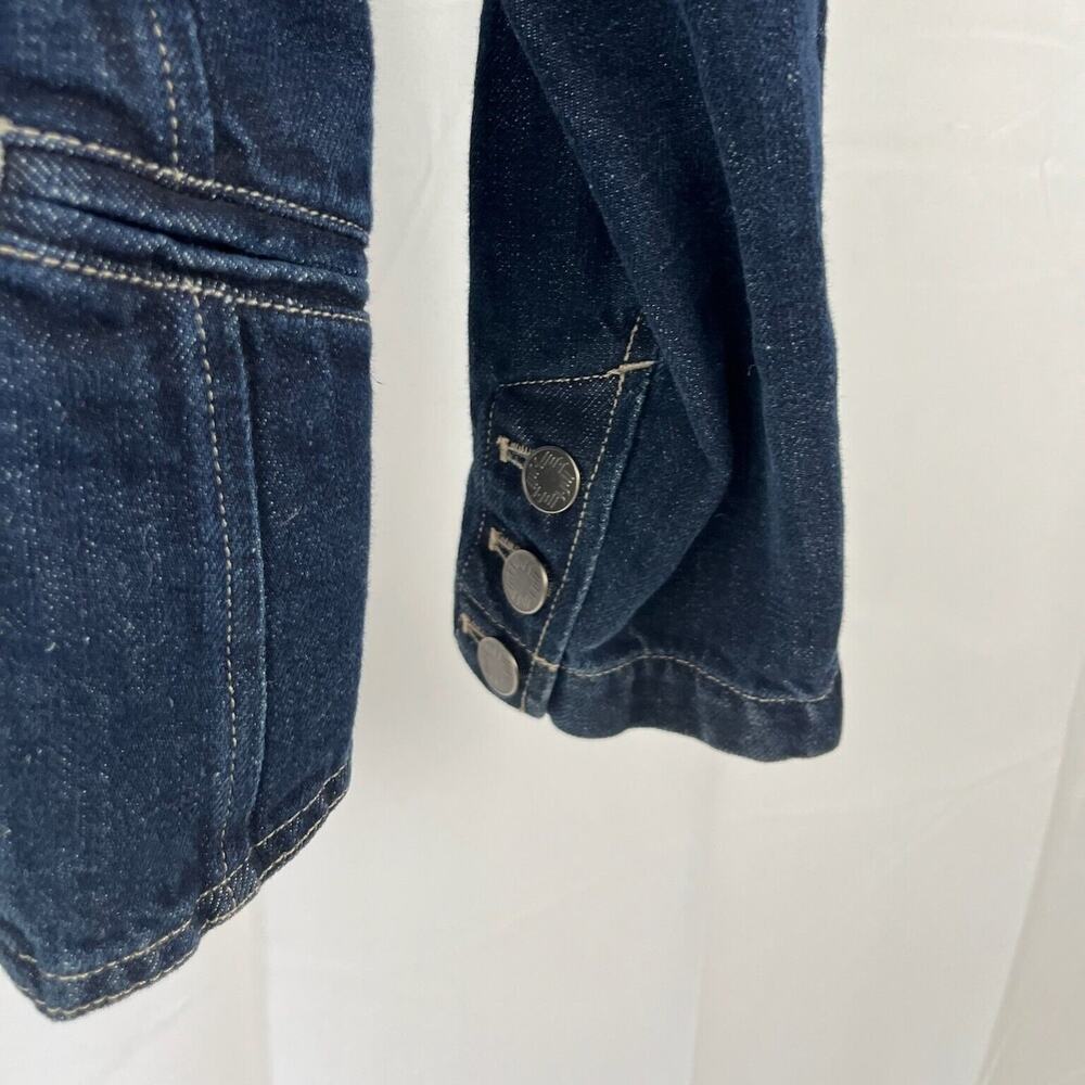 J. JILL Denim Sz 2 Blazer Jean Jacket Prairie Style Cotton Linen Dark Wash Blue - Picture 2 of 12